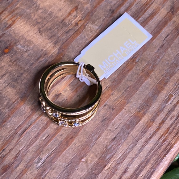 Michael Kors Gold Tone Flower Power Layered Ring with Clear Crystal Details - Picture 4 of 16